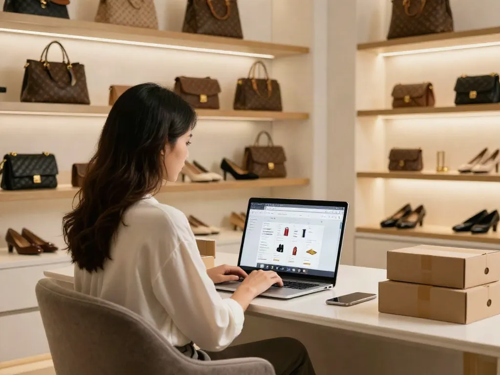 Buy replica bags online shopping experience with elegant lifestyle setting.